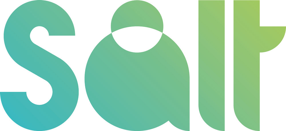 Logo of Salt featuring gradient text in shades of green and blue.