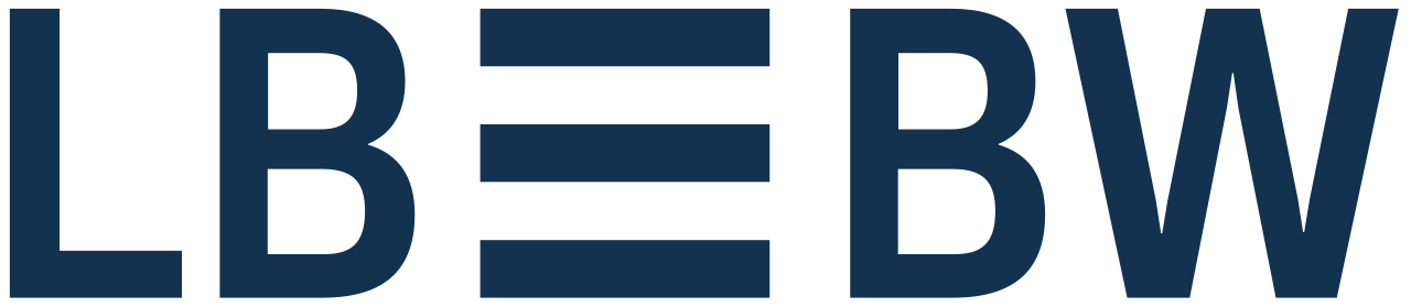 LBBW logo in dark blue capital letters with three horizontal bars between “LB” and “BW,” symbolizing Landesbank Baden-Württemberg.