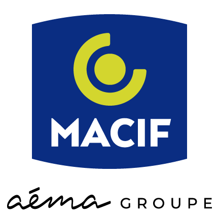 Logo of Macif featuring a blue background with a green and white emblem and text.